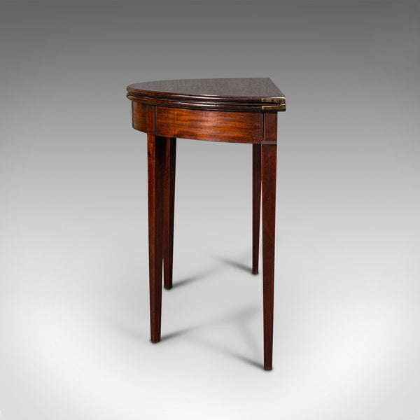 Antique Folding Tea Table, English, Mahogany, Side, Demi Lune, Georgian, C.1800