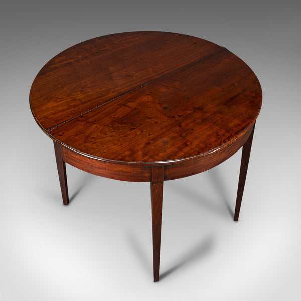 Antique Folding Tea Table, English, Mahogany, Side, Demi Lune, Georgian, C.1800