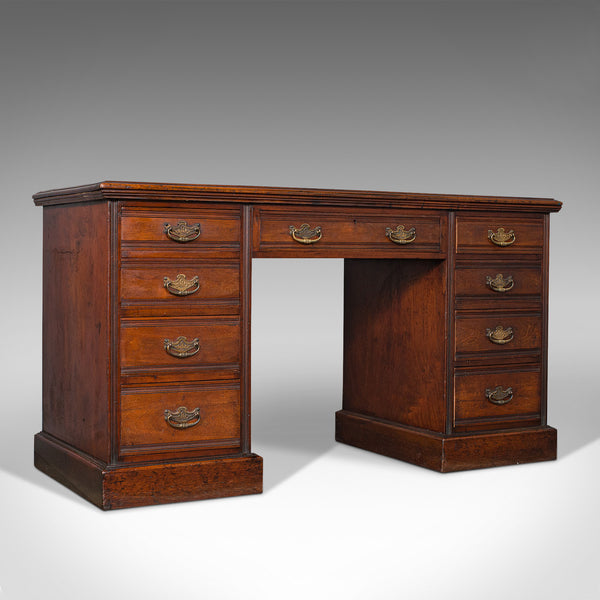 Antique Clerk's Desk, English, Walnut, Pedestal, Writing Table, Victorian, 1880