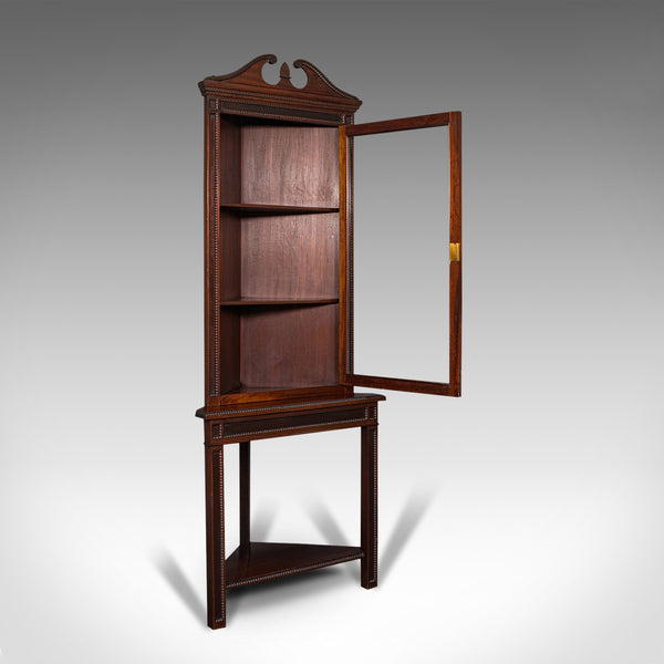 Tall Antique Corner Cabinet On Stand, English, Mahogany, Display Cupboard, 1900