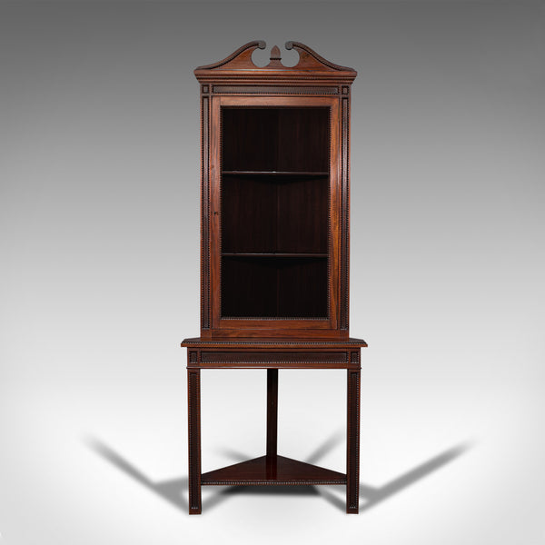 Tall Antique Corner Cabinet On Stand, English, Mahogany, Display Cupboard, 1900