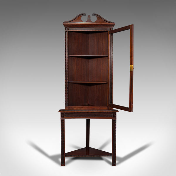 Tall Antique Corner Cabinet On Stand, English, Mahogany, Display Cupboard, 1900