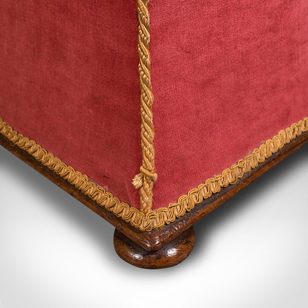 Antique Ottoman, English, Velour, Dressing, Sewing Stool, Victorian, Circa 1890