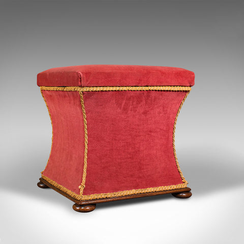 Antique Ottoman, English, Velour, Dressing, Sewing Stool, Victorian, Circa 1890