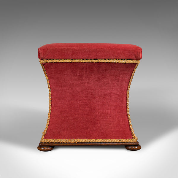 Antique Ottoman, English, Velour, Dressing, Sewing Stool, Victorian, Circa 1890