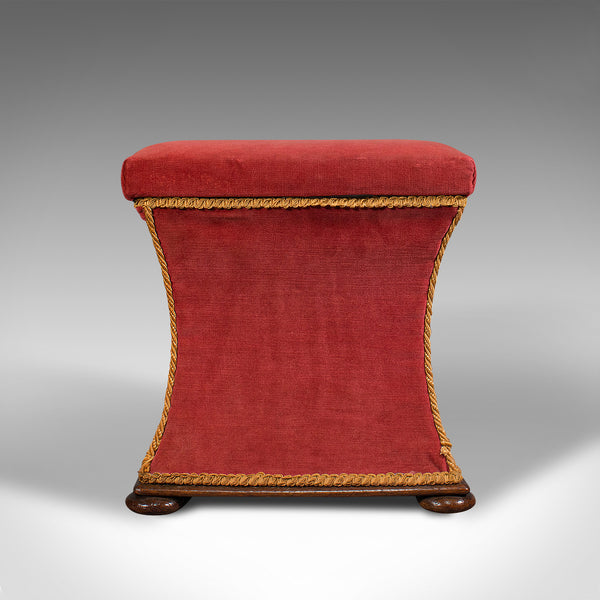 Antique Ottoman, English, Velour, Dressing, Sewing Stool, Victorian, Circa 1890