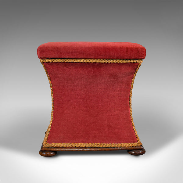 Antique Ottoman, English, Velour, Dressing, Sewing Stool, Victorian, Circa 1890