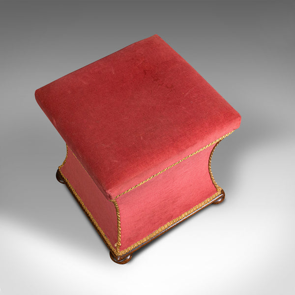 Antique Ottoman, English, Velour, Dressing, Sewing Stool, Victorian, Circa 1890