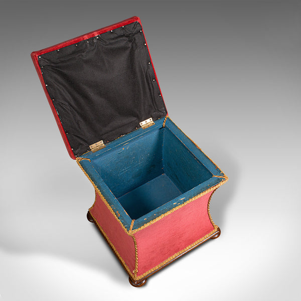 Antique Ottoman, English, Velour, Dressing, Sewing Stool, Victorian, Circa 1890