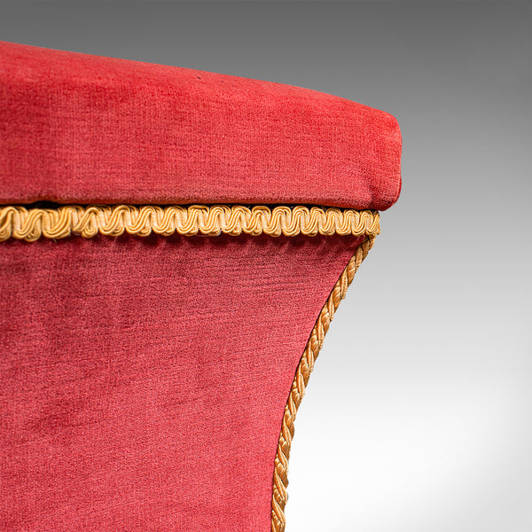 Antique Ottoman, English, Velour, Dressing, Sewing Stool, Victorian, Circa 1890