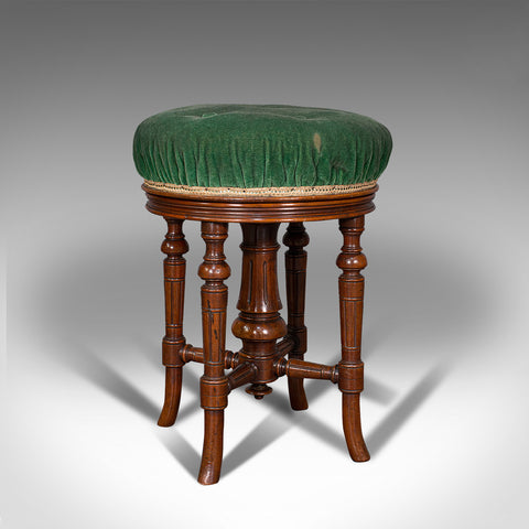 Antique Revolving Music Stool, English, Walnut, Piano, Charles Wadman, C.1880