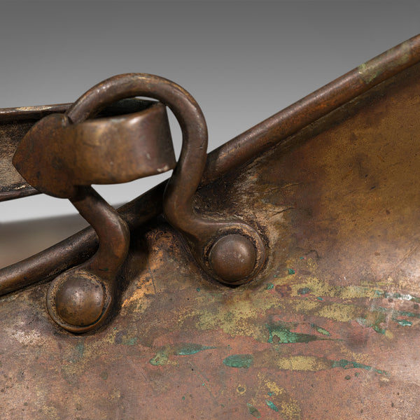 Antique Helmet Scuttle, English, Copper, Coal Basket, Fireplace, Victorian, 1880