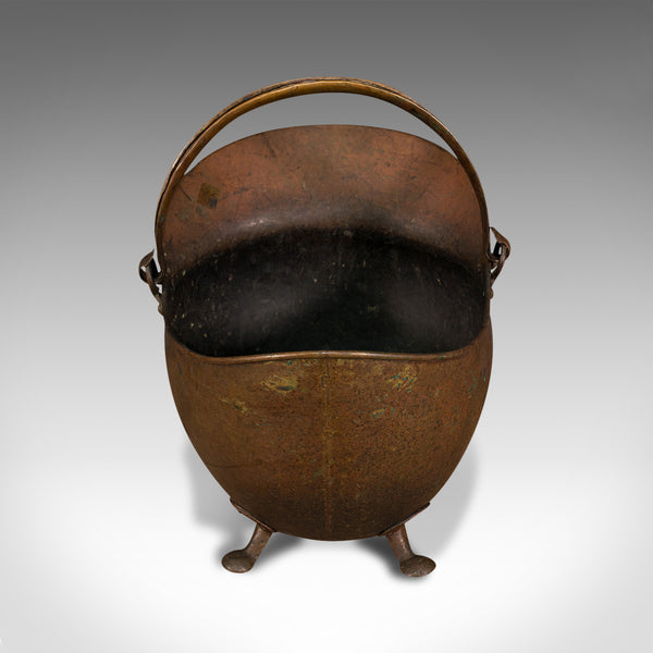 Antique Helmet Scuttle, English, Copper, Coal Basket, Fireplace, Victorian, 1880