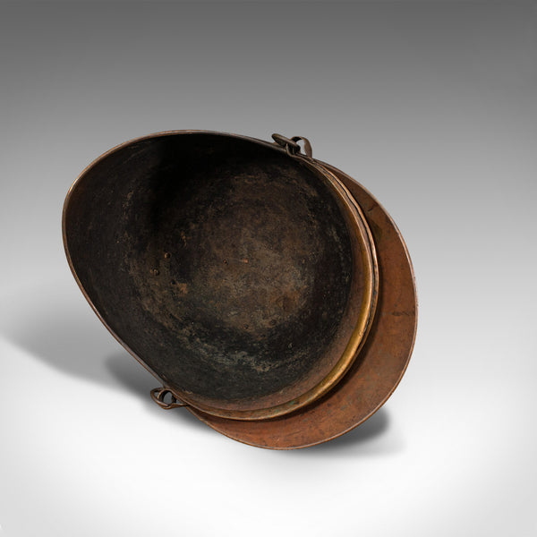 Antique Helmet Scuttle, English, Copper, Coal Basket, Fireplace, Victorian, 1880