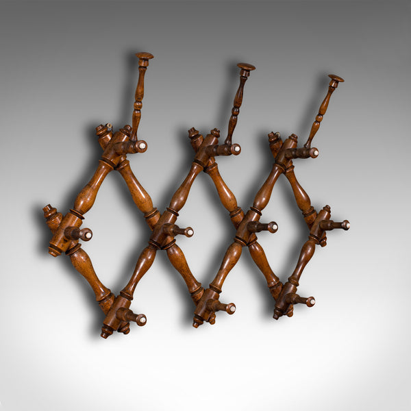 Antique Folding Coat Rack, Scottish, Beech, Hallway, Wall, Hat, Edwardian, 1910