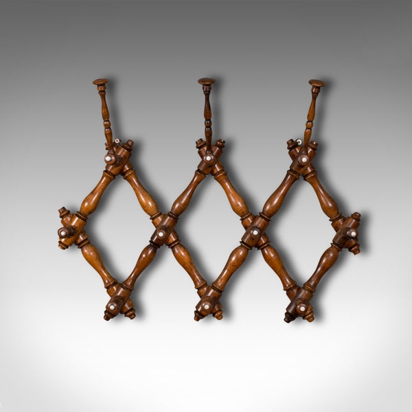 Antique Folding Coat Rack, Scottish, Beech, Hallway, Wall, Hat, Edwardian, 1910