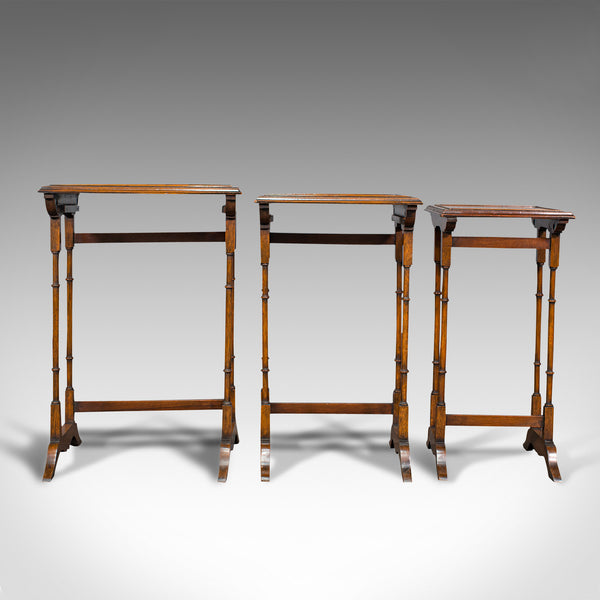 Antique Trio of Nest Tables, English, Walnut, Mahogany, Nesting, Side, Edwardian