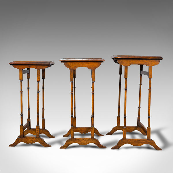 Antique Trio of Nest Tables, English, Walnut, Mahogany, Nesting, Side, Edwardian