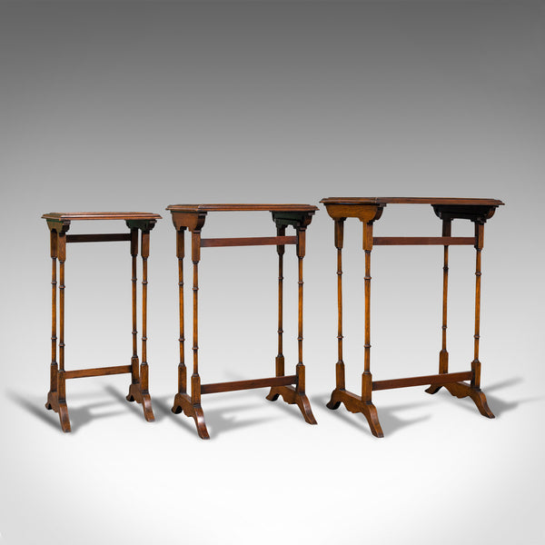 Antique Trio of Nest Tables, English, Walnut, Mahogany, Nesting, Side, Edwardian