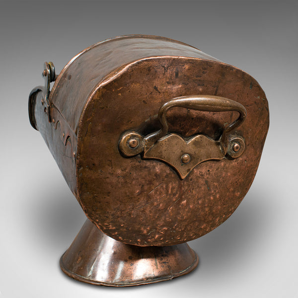 Antique Helmet Fire Basket, Copper, Coal Scuttle, Fireside, Bin, Victorian, 1880
