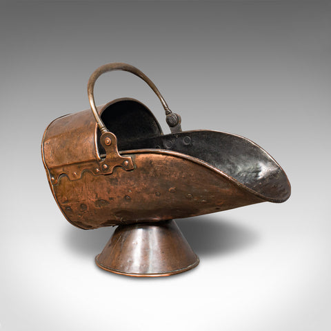 Antique Helmet Fire Basket, Copper, Coal Scuttle, Fireside, Bin, Victorian, 1880