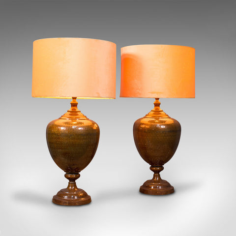 Pair Of, Vintage Table Lamps, English, Brass, Decorative, Side Light, Circa 1940