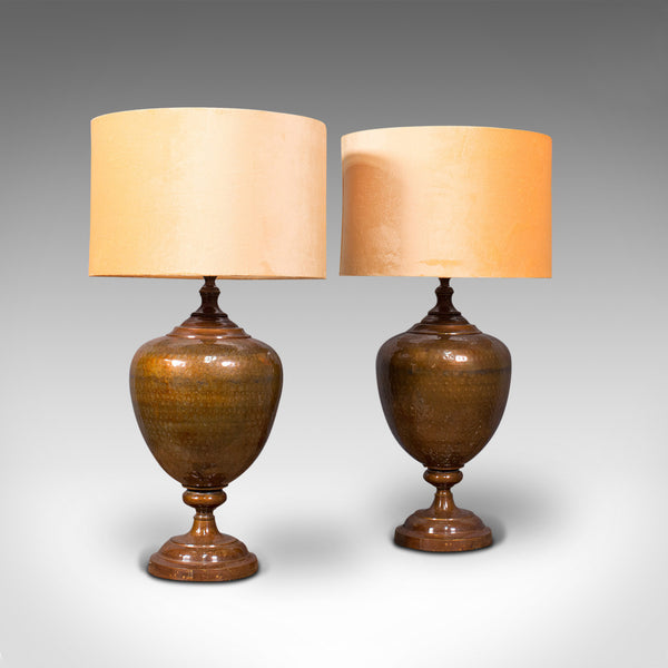 Pair Of, Vintage Table Lamps, English, Brass, Decorative, Side Light, Circa 1940