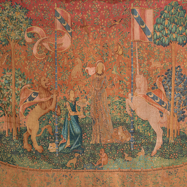Large Antique Tapestry, French, Needlepoint, The Lady and the Unicorn, C.1920