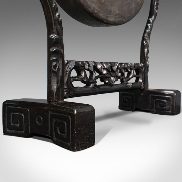 Antique Dinner Gong, Oriental, Ebonised Teak Stand, Chinoiserie, Victorian, 1880