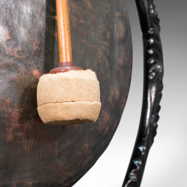 Antique Dinner Gong, Oriental, Ebonised Teak Stand, Chinoiserie, Victorian, 1880