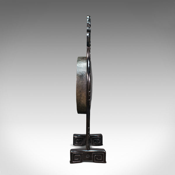 Antique Dinner Gong, Oriental, Ebonised Teak Stand, Chinoiserie, Victorian, 1880
