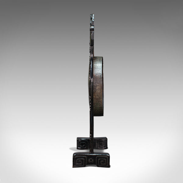 Antique Dinner Gong, Oriental, Ebonised Teak Stand, Chinoiserie, Victorian, 1880