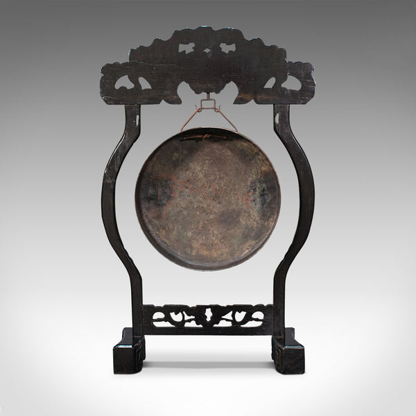 Antique Dinner Gong, Oriental, Ebonised Teak Stand, Chinoiserie, Victorian, 1880