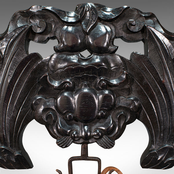 Antique Dinner Gong, Oriental, Ebonised Teak Stand, Chinoiserie, Victorian, 1880