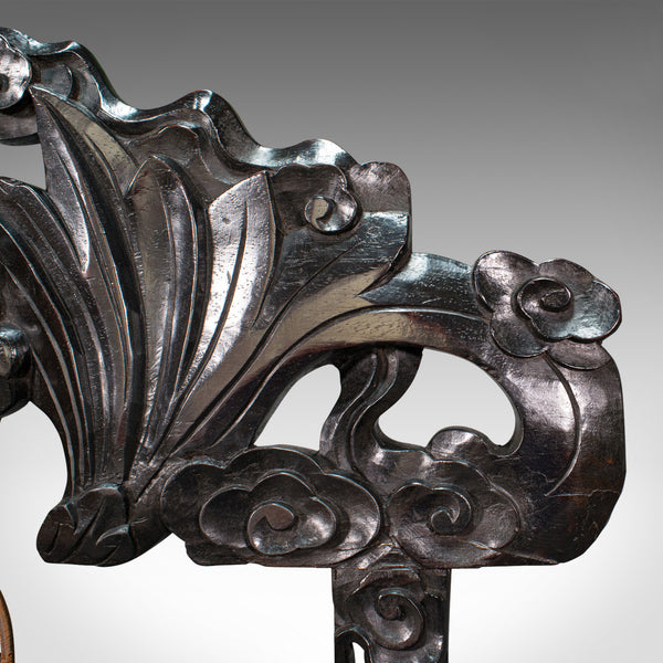 Antique Dinner Gong, Oriental, Ebonised Teak Stand, Chinoiserie, Victorian, 1880