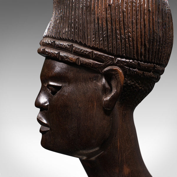 Antique Hand Carved Female Bust, African, Ebony, Ornamental Figure, Circa 1900