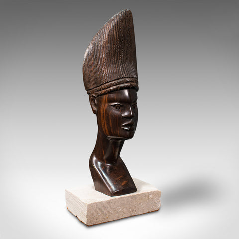 Antique Hand Carved Female Bust, African, Ebony, Ornamental Figure, Circa 1900