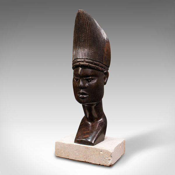 Antique Hand Carved Female Bust, African, Ebony, Ornamental Figure, Circa 1900