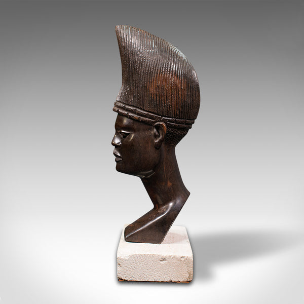 Antique Hand Carved Female Bust, African, Ebony, Ornamental Figure, Circa 1900