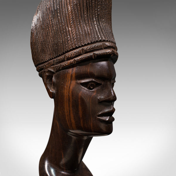 Antique Hand Carved Female Bust, African, Ebony, Ornamental Figure, Circa 1900