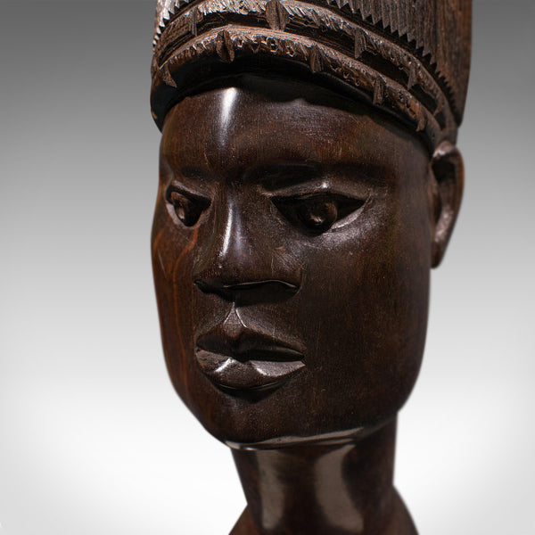 Antique Hand Carved Female Bust, African, Ebony, Ornamental Figure, Circa 1900