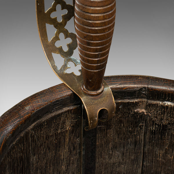 Antique Poker, English, Oak, Brass, Steel, Fireside Tool, Edwardian, 1910