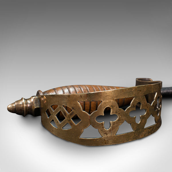 Antique Poker, English, Oak, Brass, Steel, Fireside Tool, Edwardian, 1910