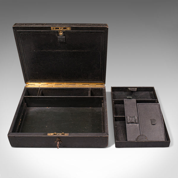 Antique Merchant's Writing Slope, English, Leather, Correspondence Box, C.1890