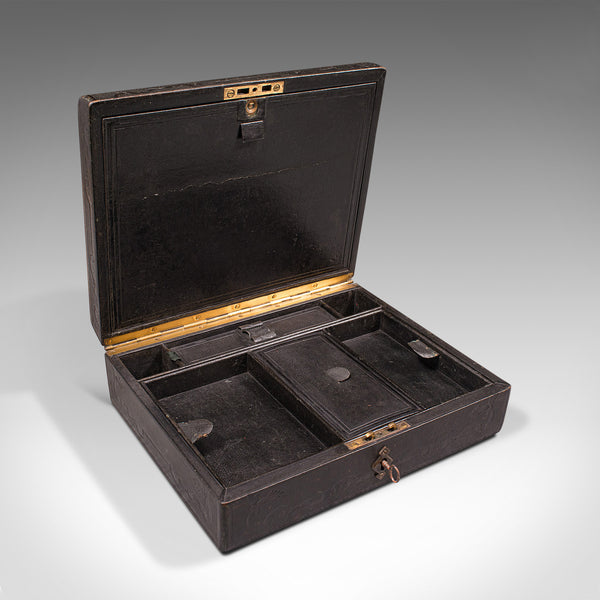 Antique Merchant's Writing Slope, English, Leather, Correspondence Box, C.1890