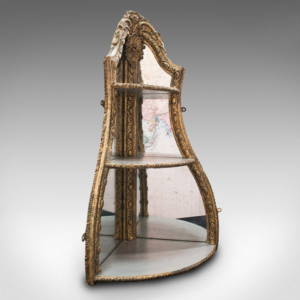 Antique Mirrored Corner Shelf, English, Gilt Gesso, Decorative Display, Regency