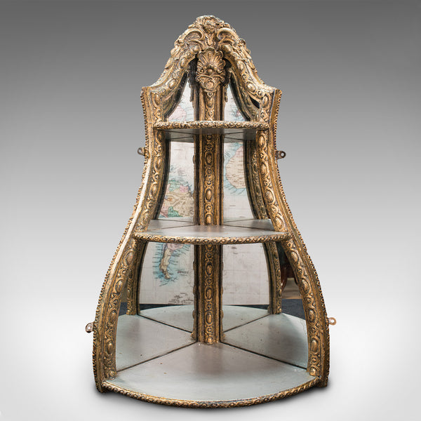 Antique Mirrored Corner Shelf, English, Gilt Gesso, Decorative Display, Regency