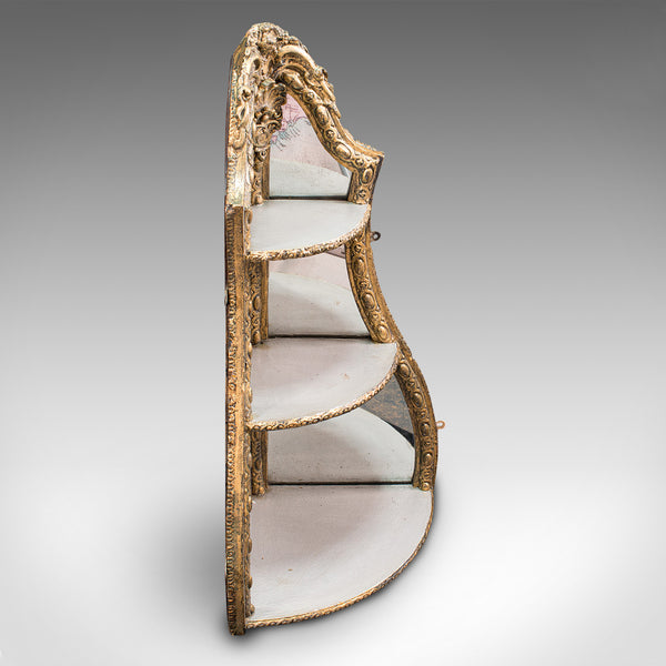 Antique Mirrored Corner Shelf, English, Gilt Gesso, Decorative Display, Regency