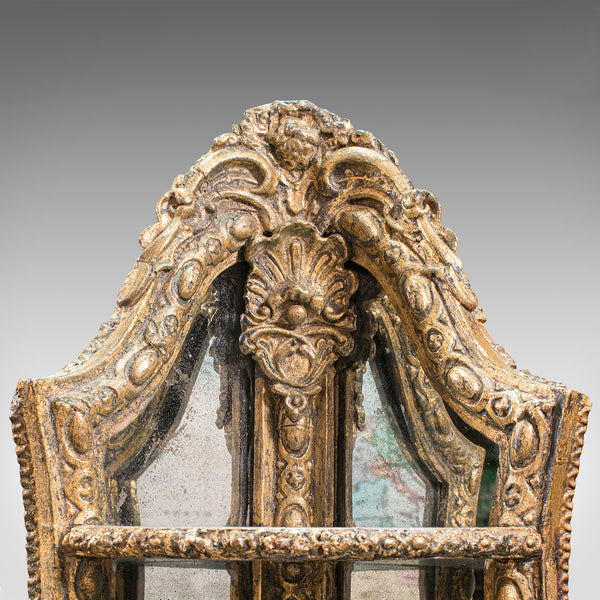 Antique Mirrored Corner Shelf, English, Gilt Gesso, Decorative Display, Regency