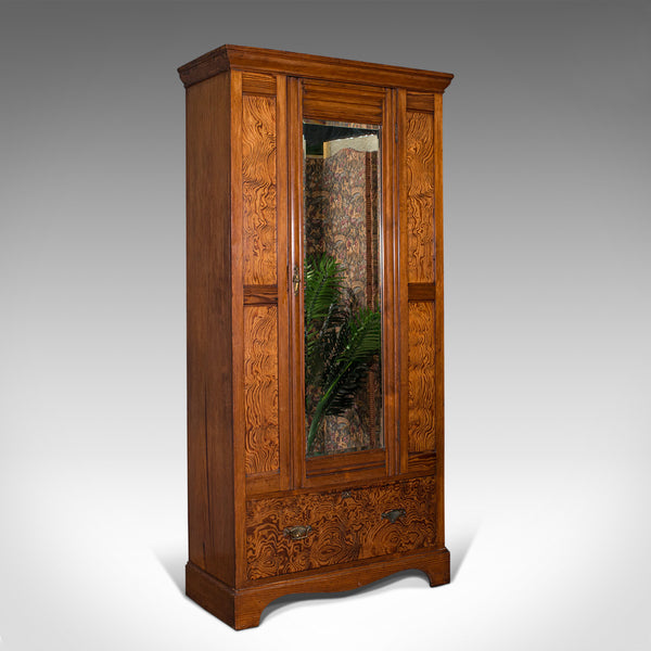 Antique Wardrobe, English, Pitch Pine, Closet, Dressing Mirror, Victorian, 1900